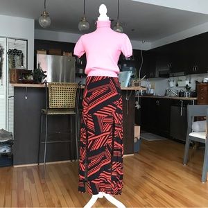 Red geometric print full skirt with slits at front (or back)